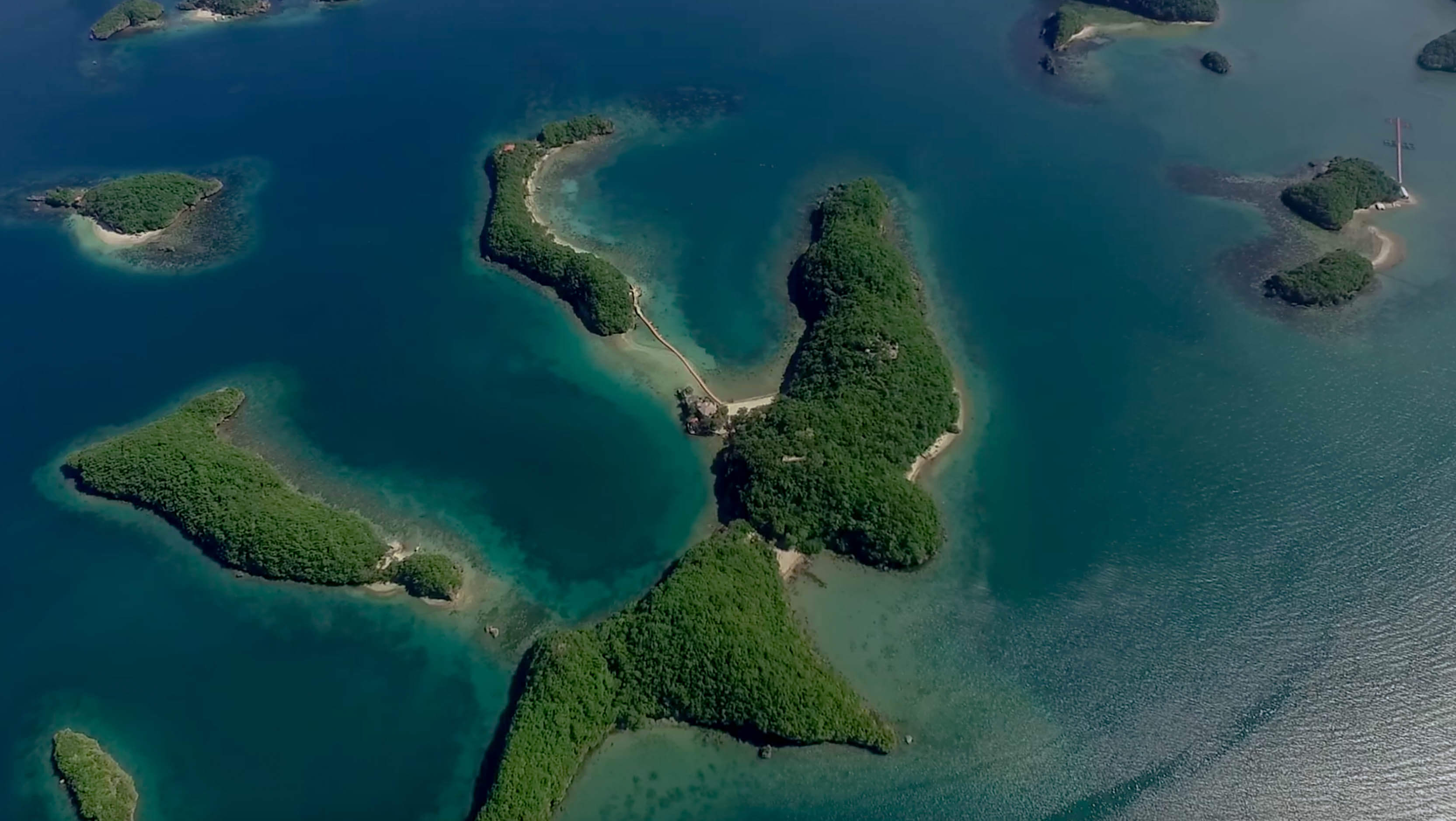 governor's island and virgin island from above in hundred islands national park in pangasinan philippines